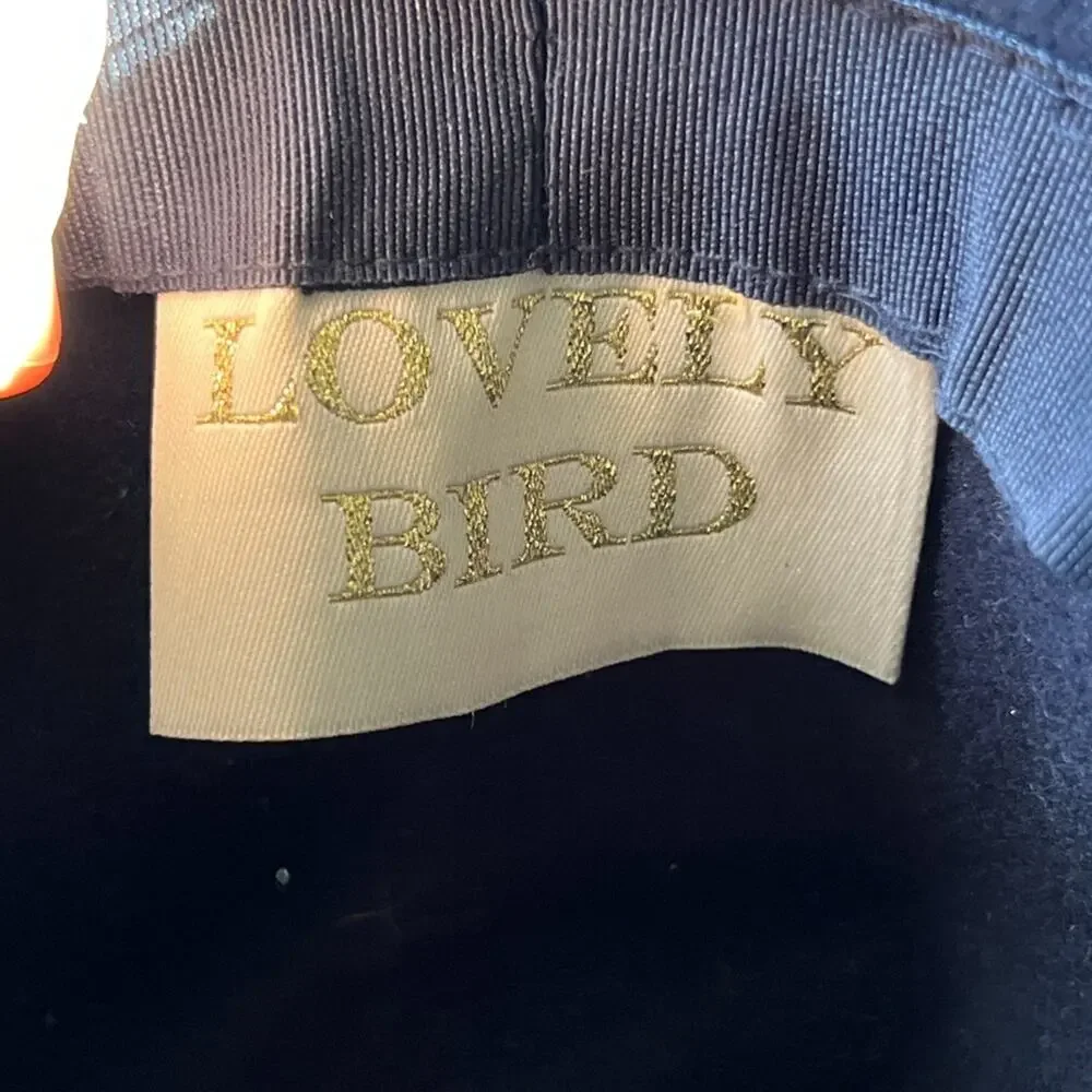 Lovely Bird San Miguel Fedora Hat 100% Wool Leather Braid Navy Blue
